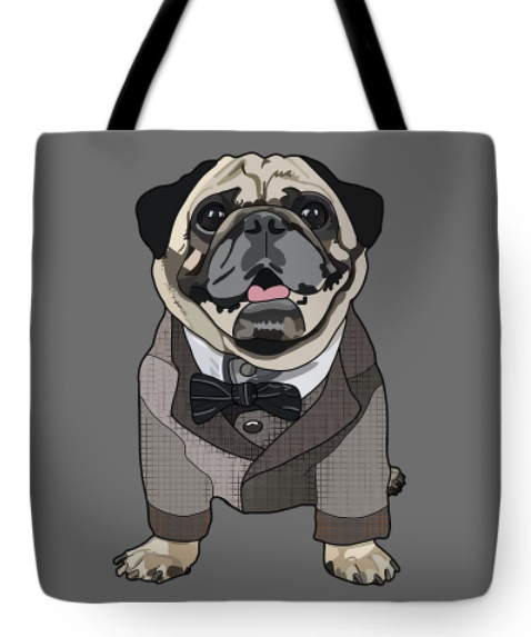 Pug in Suit Illustration Tote Bag